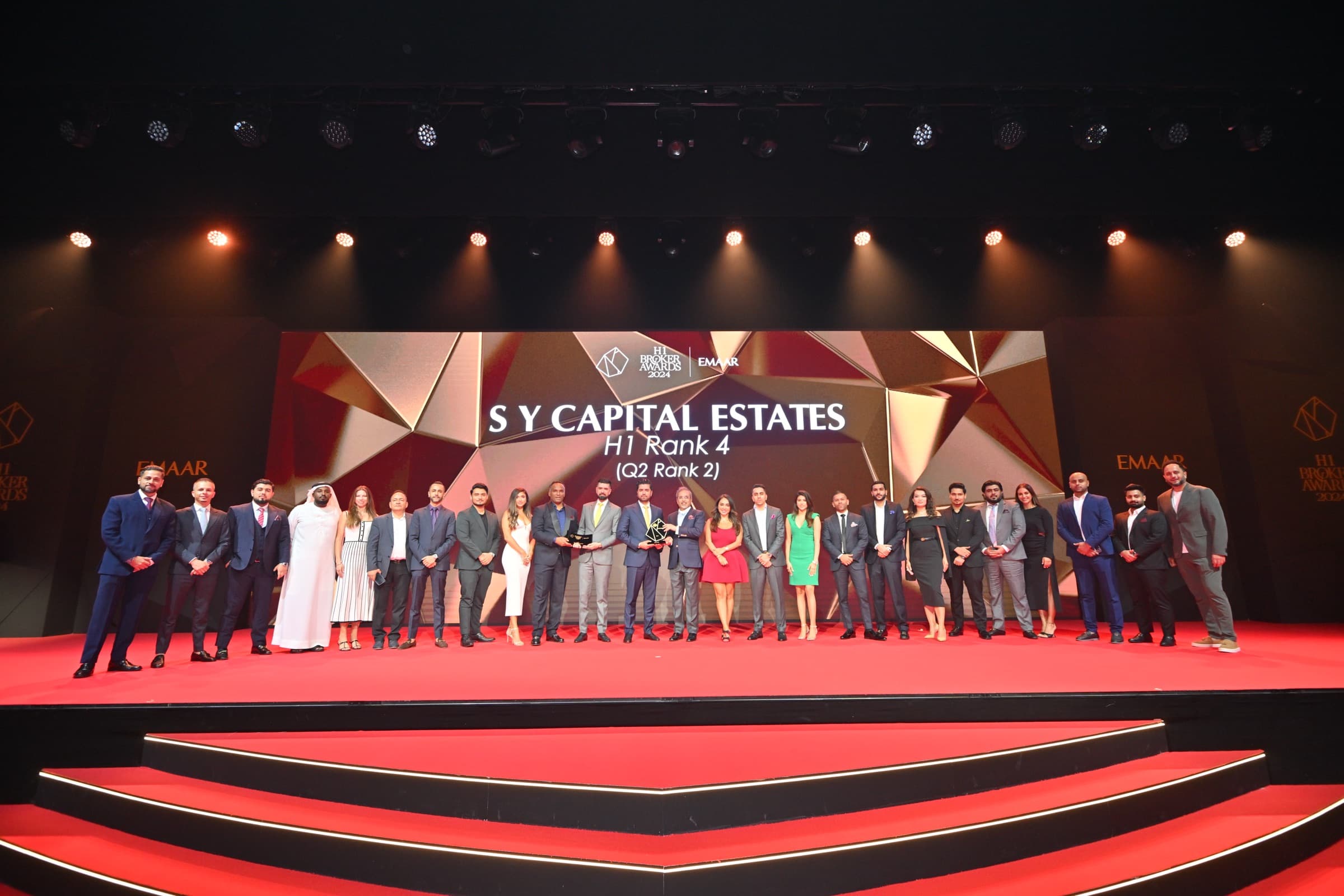 The SY Capital Estates team at the Emaar H1 Broker Awards 2024, H1 Rank 4 and Q2 Rank 2